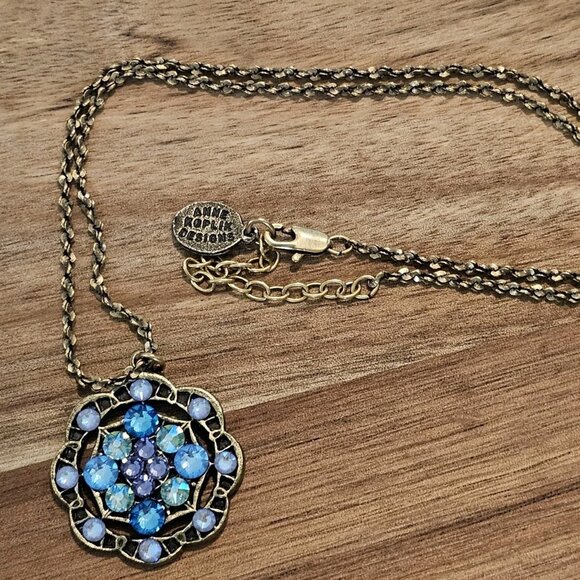 VTG‎ Signed ANNE KOPLIK PENDANT NECKLACE Blue Rhinestone Aqua Teal 18" USA Made - Picture 2 of 11